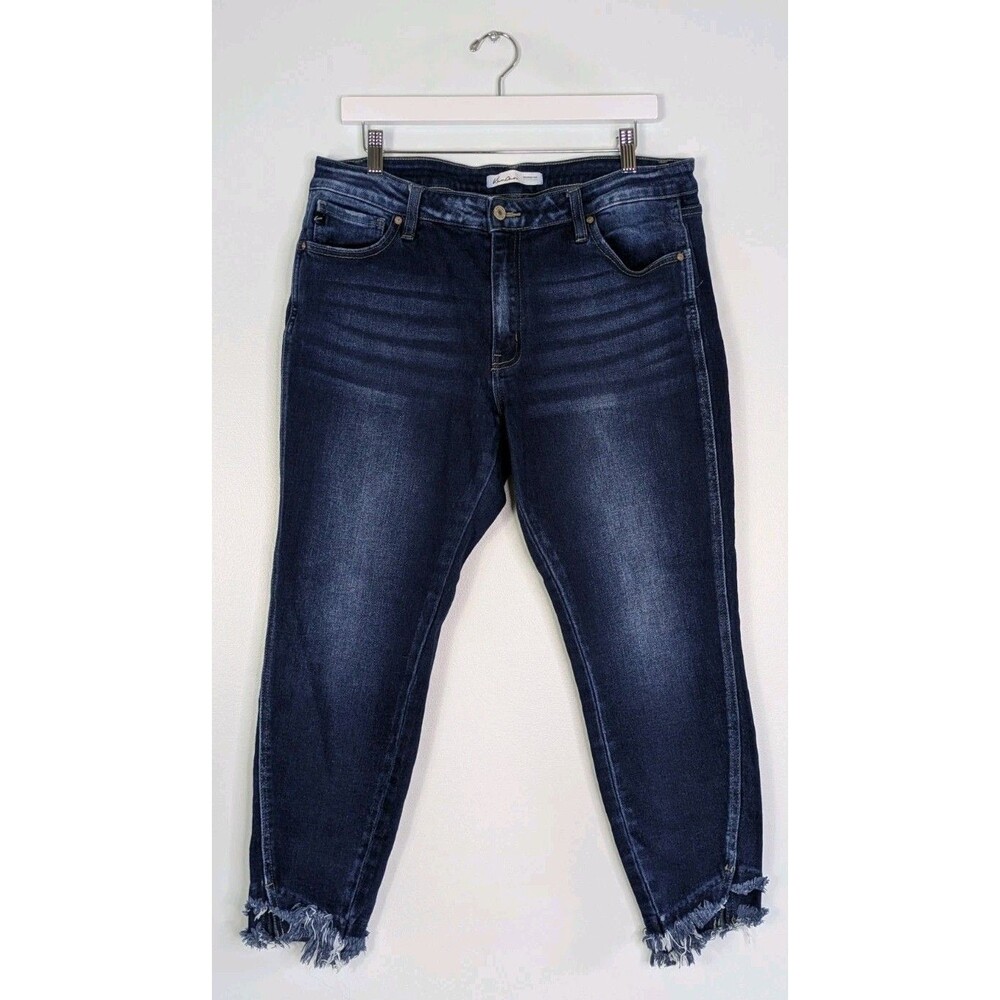Kancan Signature Mid-Rise Ankle Skinny Dark Wash Denim Jeans Size 32 Raw Hem
